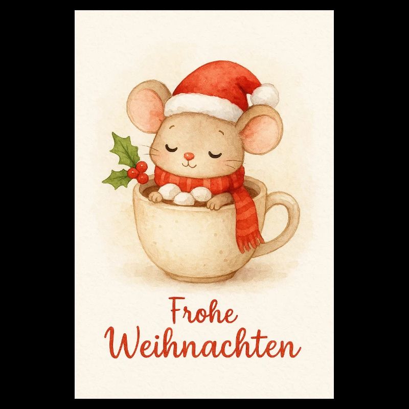 Souris câline dans la tasse de Noël