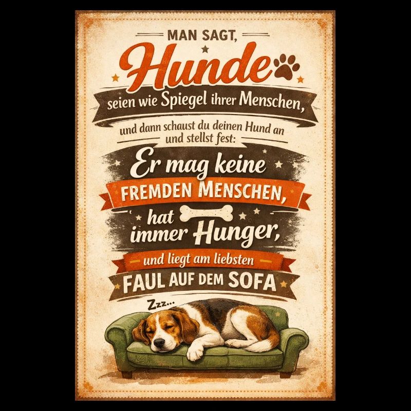 Fauler Hund auf dem Sofa Spruch