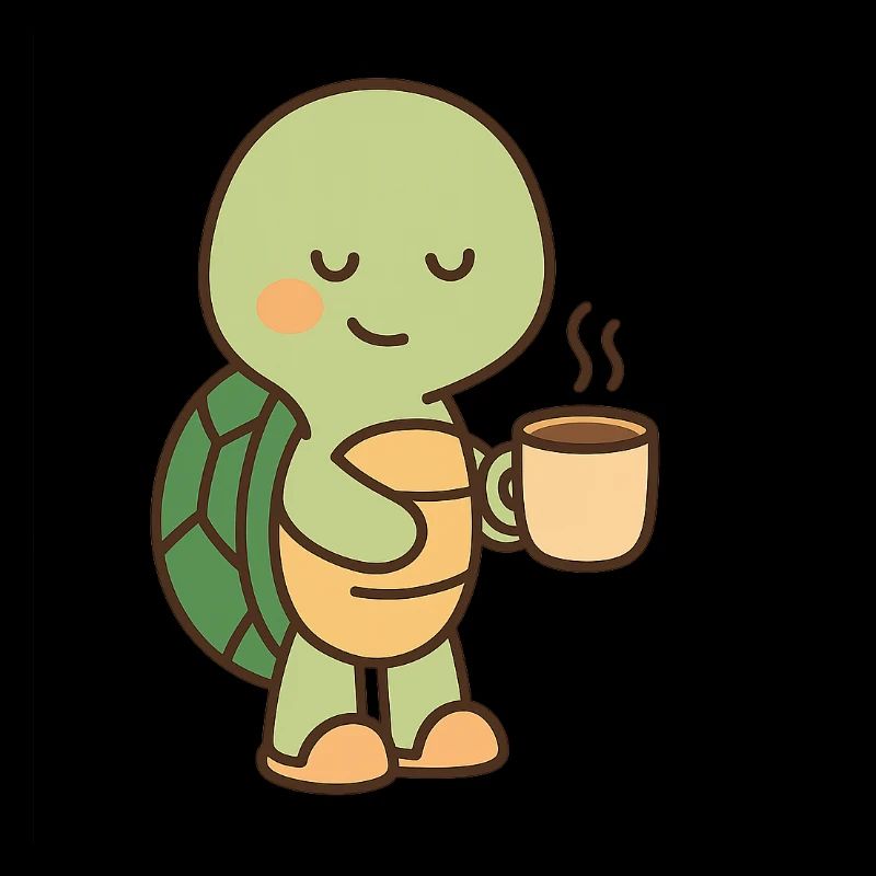 Schildkröte mit einer Tasse Kaffee (rechts)