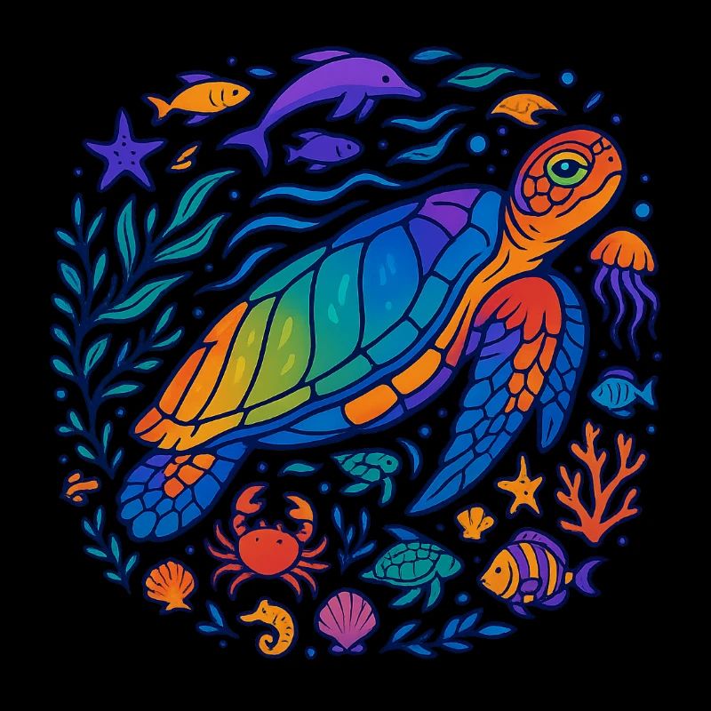Créatures marines colorées – Turtle & Ocean