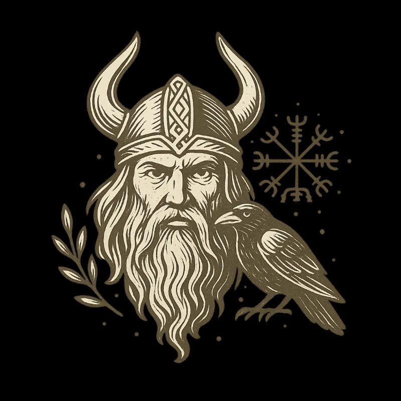 Viking barbu avec corbeau style runique