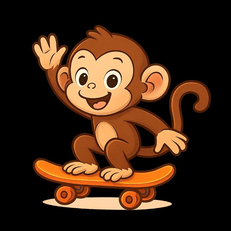 Verspielter Affe auf Skateboard