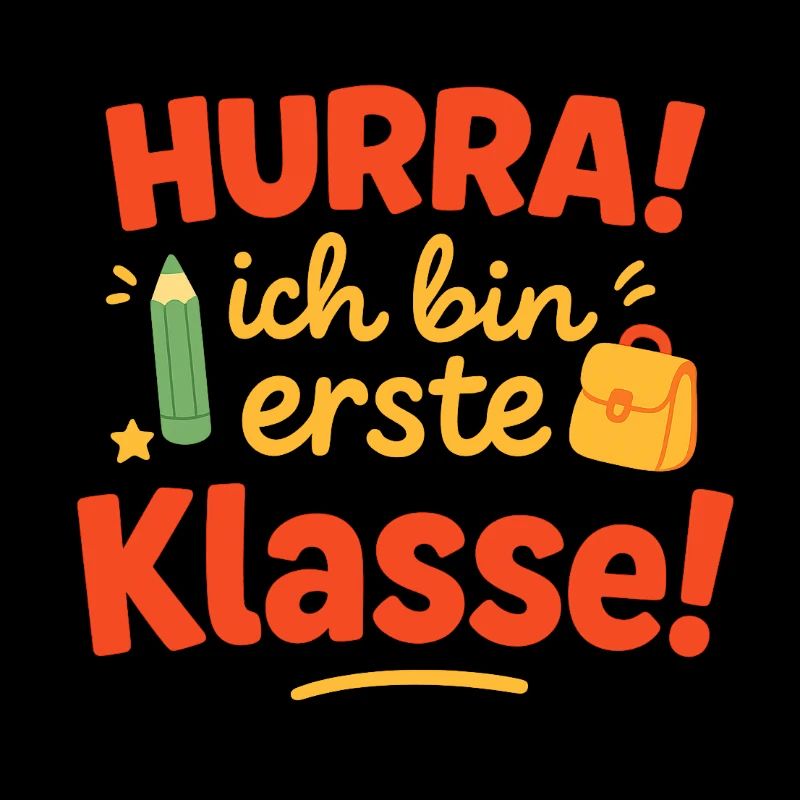Erste Klassenbeginn Schriftzug mit Schulranzen