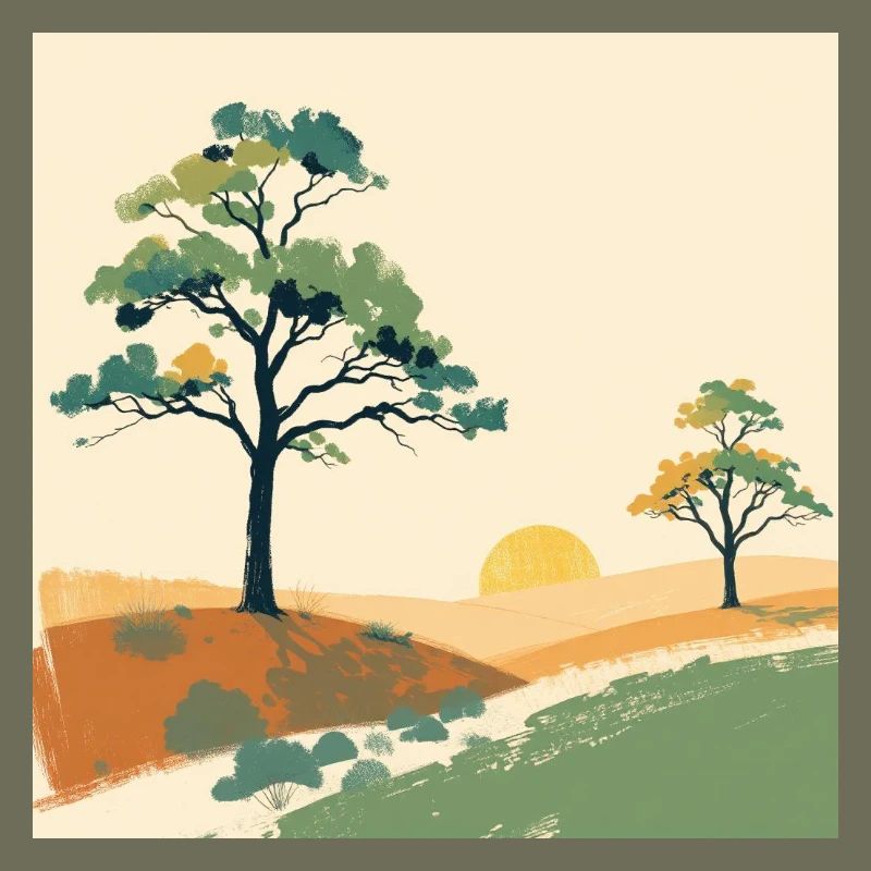 Pastell-Sonnenuntergangsbäume