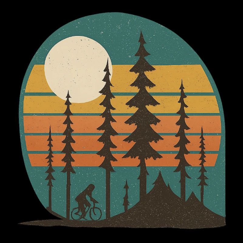 Forest Sun Cyclist Retro Landscape Gift Idea