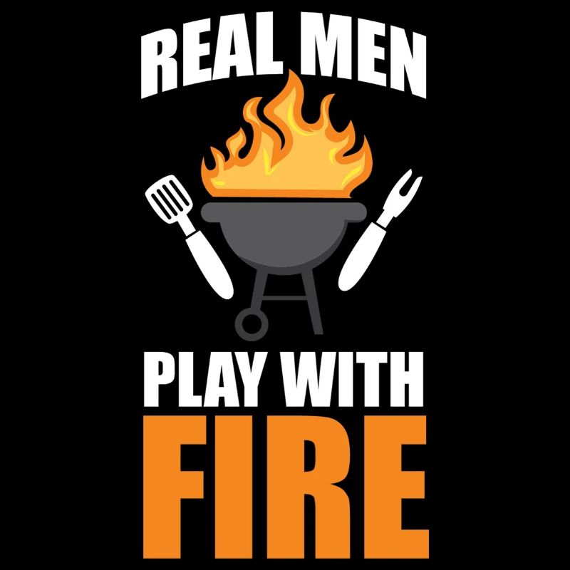 De vrais hommes jouent avec le barbecue au feu