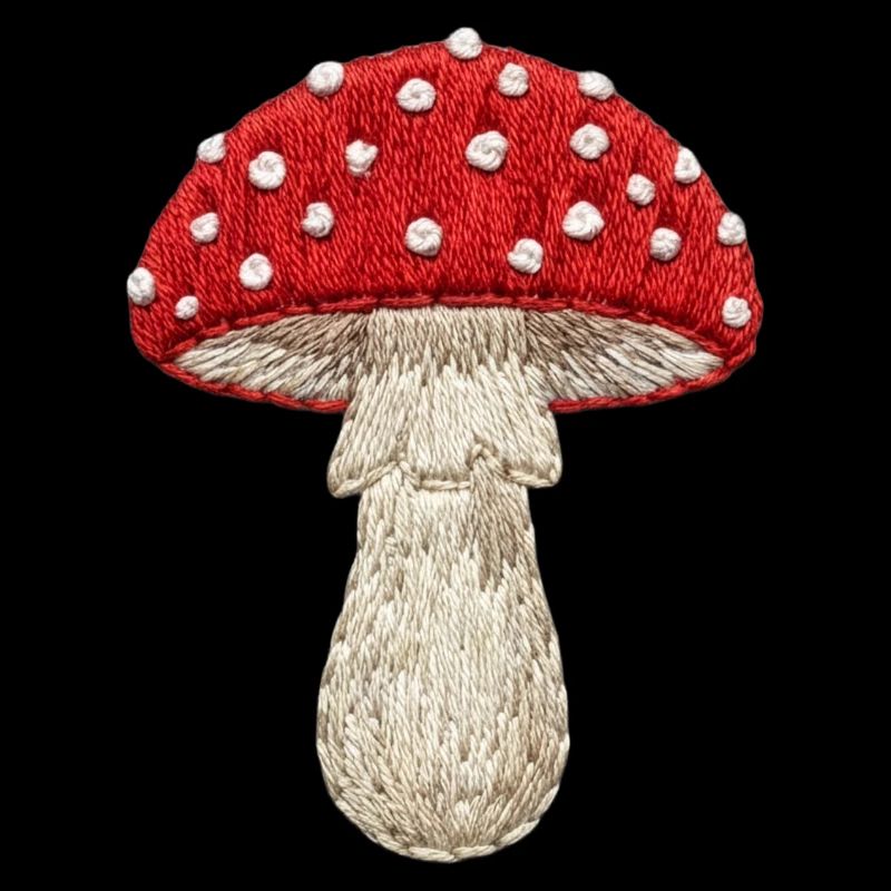 Mushroom red-white in embroidered look (printed)