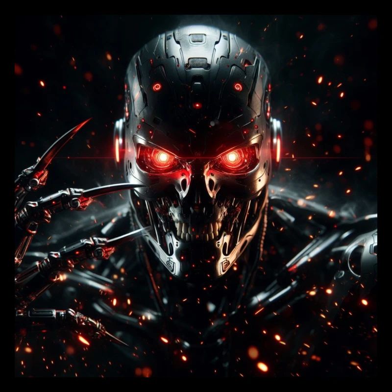 Cyborg with red eyes and claws