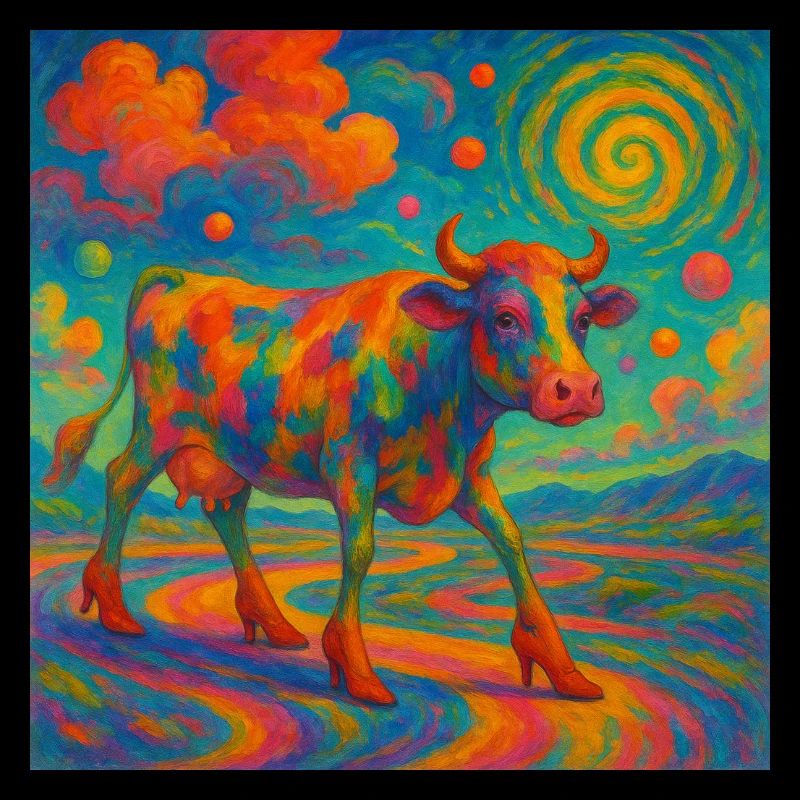 Vache colorée à Higheels