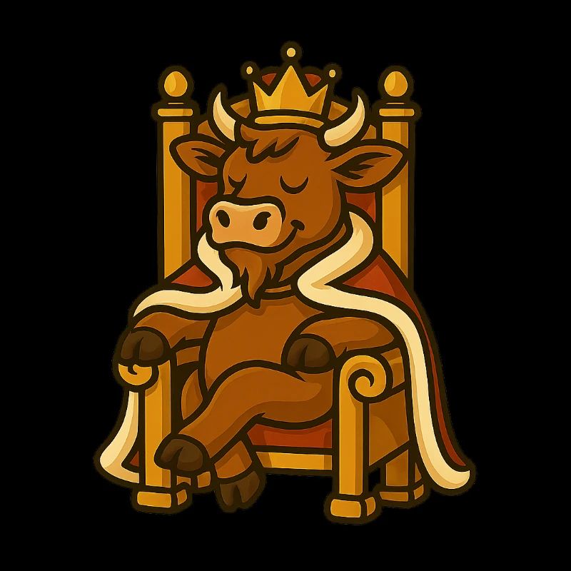 Vache avec couronne sur le trône