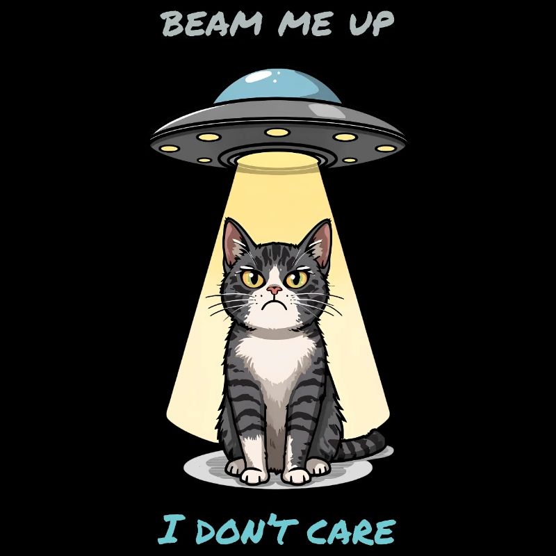 Chat irrité et faisceau OVNI – Mème « Beam Me Up »
