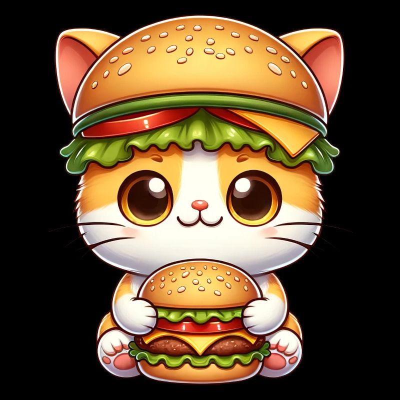 Whimsical Cat with Cheeseburger Hat Fast