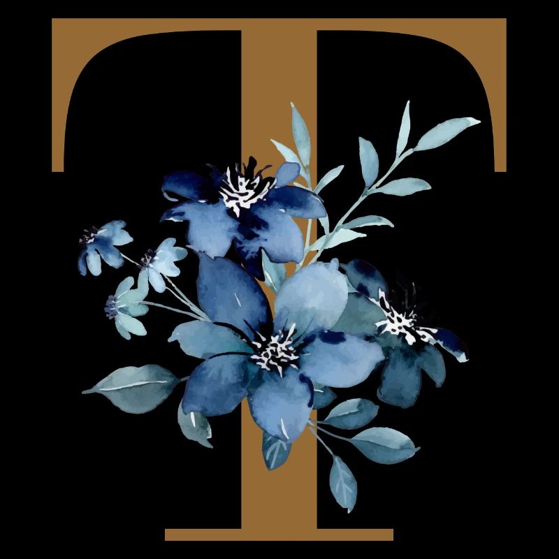 Blaues Blütenmonogramm T