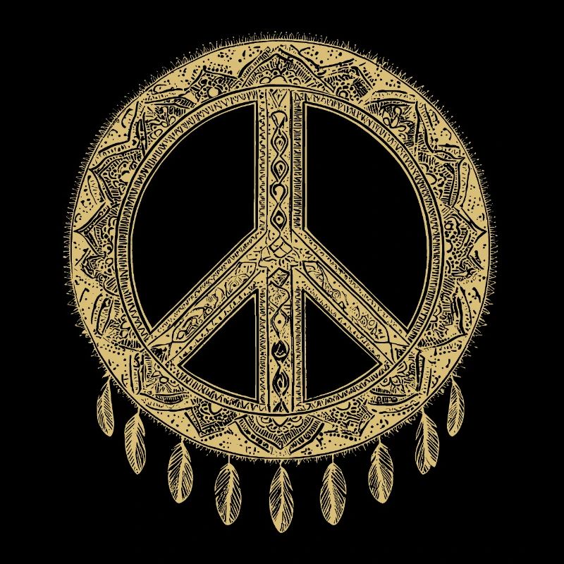 Boho Peace Zeichen mit Federn in Goldoptik