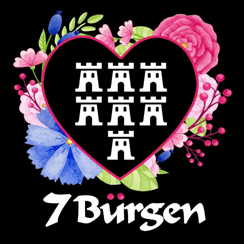 Siebenbürger Wappen mit Blumen Herz weiße Schrift