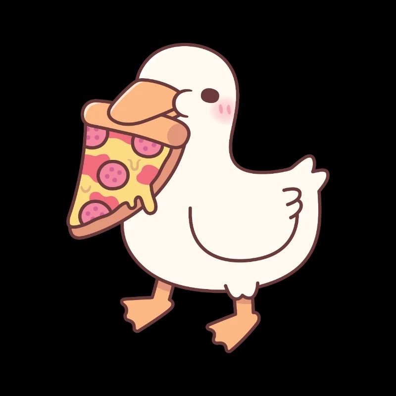Cute White Ducky With Pepperoni Pizza Slice