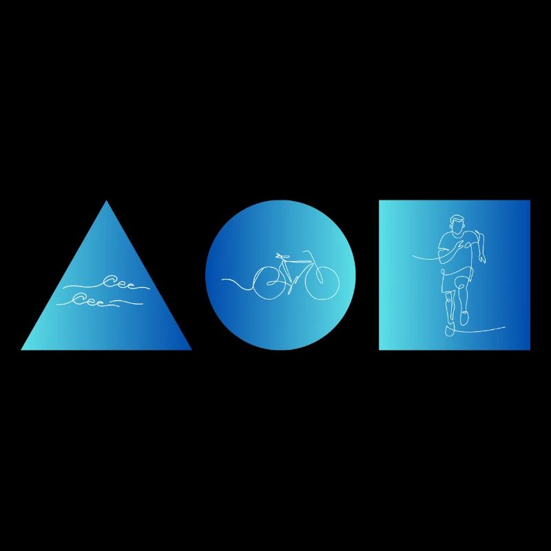 Blue Triathlon Line Motif with Three Symbols
