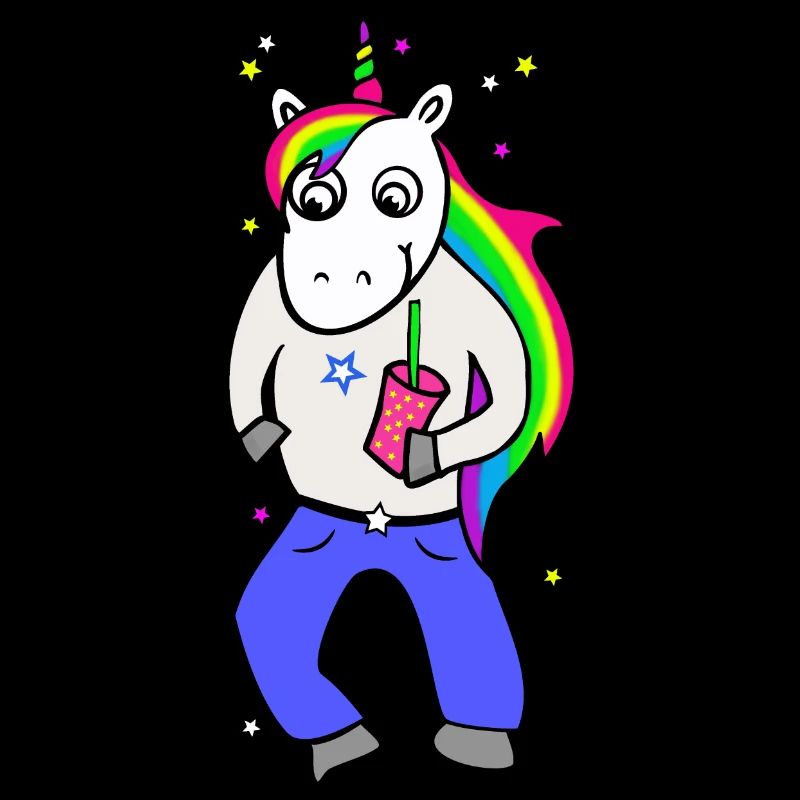 Einhorn Disco mit Getränk