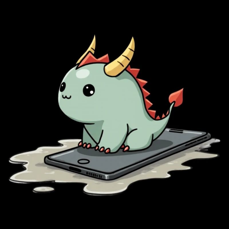 cute mythical creature on an iphone