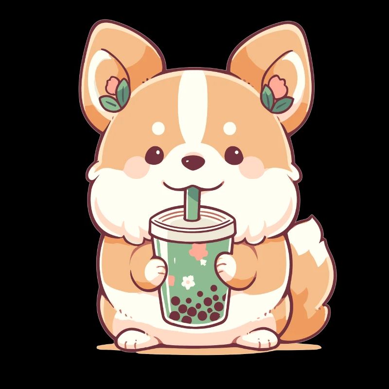 Kawaii Corgi Hund trinkt Boba Bubble Tea Chibi