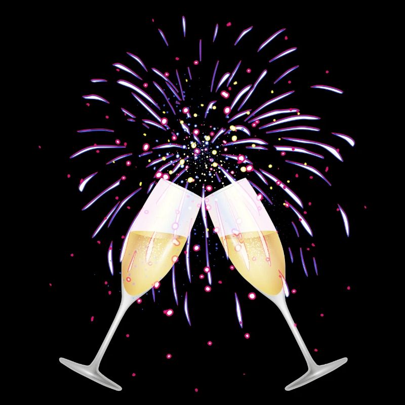 two glasses with sparkling wine for New Year's Eve fireworks
