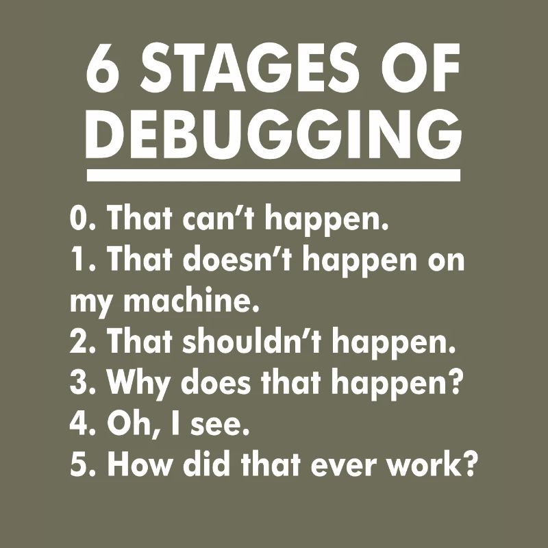 Humorvolle Illustration der Debugging-Phasen