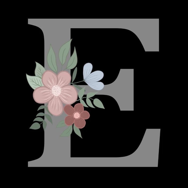 Letter E with flower grey