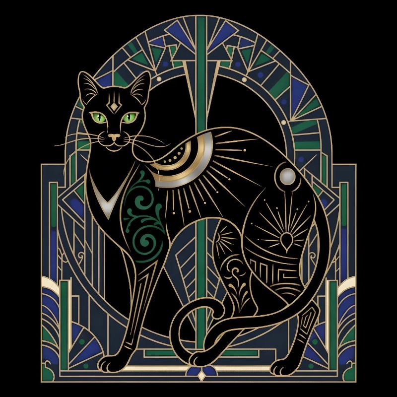 Vitrail Art déco de Night Cat