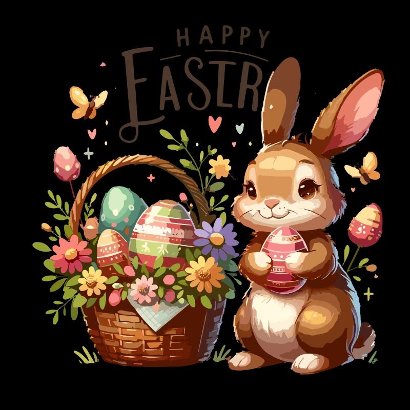 Joyeux Lapins de Pâques Panier d’oeufs de Pâques