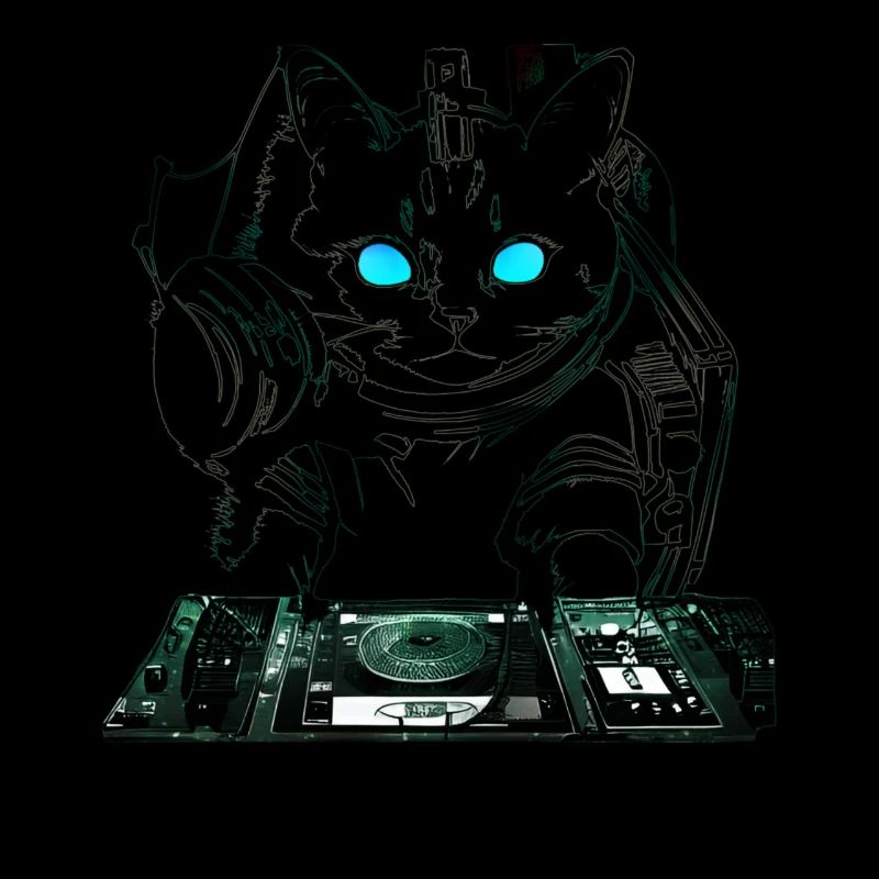 DJ cat avec table de mixage