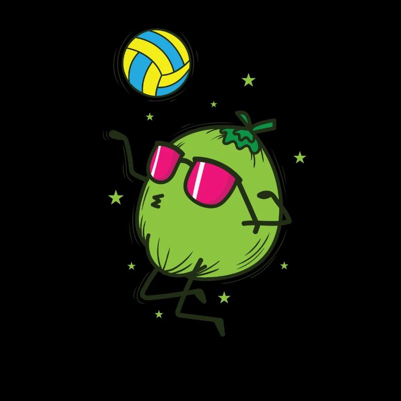 Coconut playing volleyball fruit palm tree