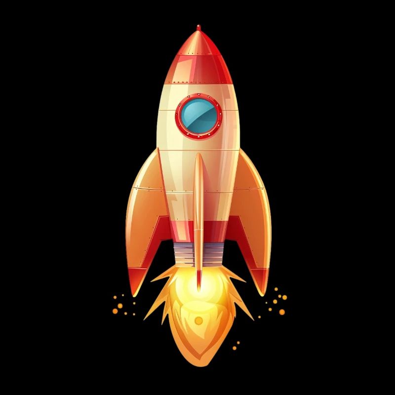 Retro rocket launches in two-dimensional illustration