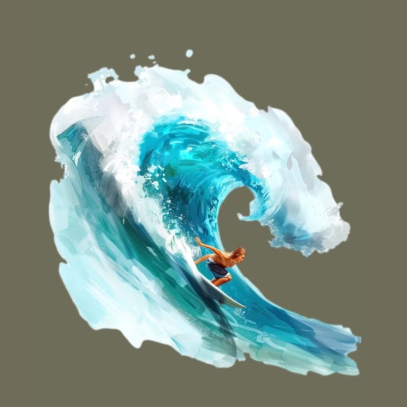 Surfer riding a big wave in a 2D
