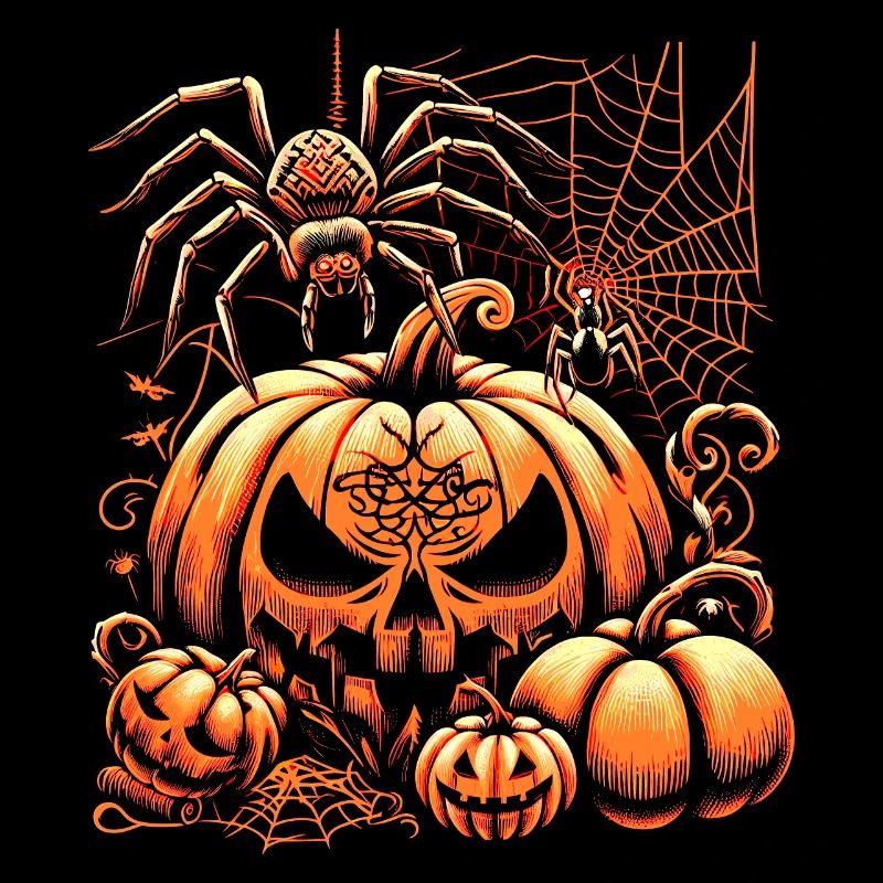 Halloween spider with pumpkins