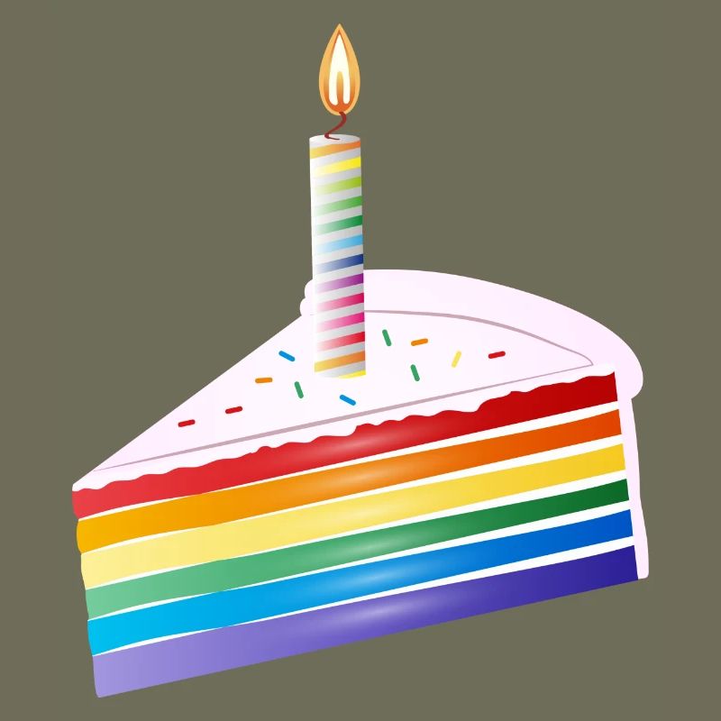 Morceau de gâteau arc-en-ciel avec bougie d’anniversaire