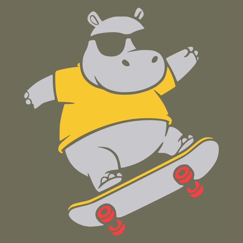 Cool Hippopotamus Skater Skateboard Vector