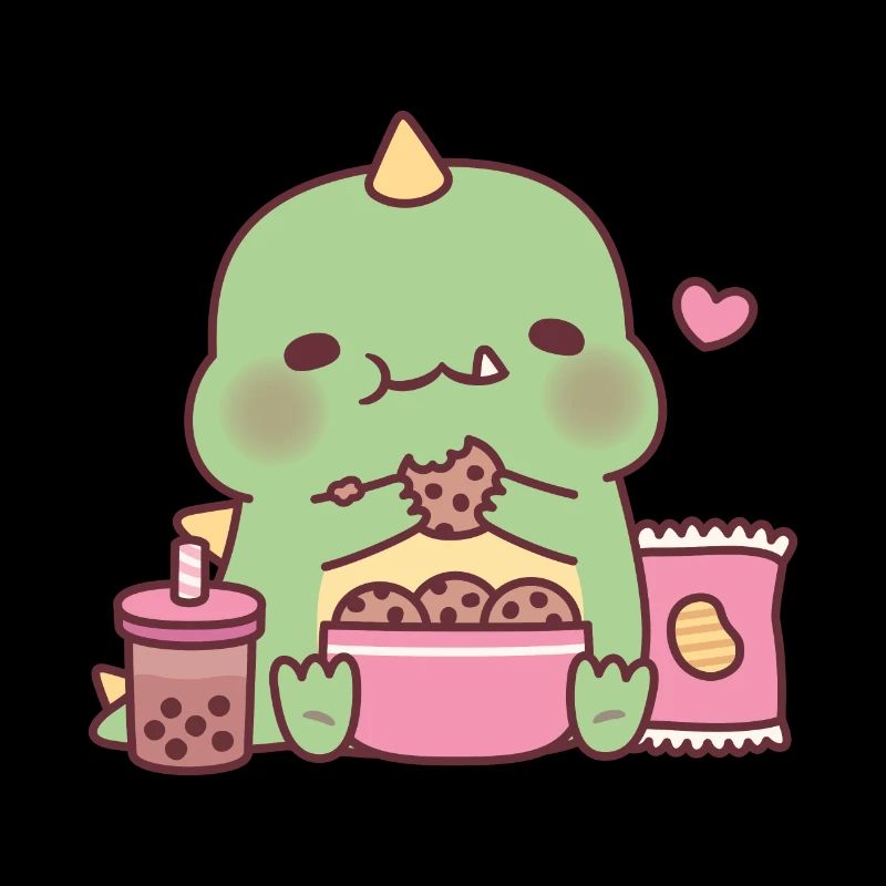Dinosaure mignon grignotant des biscuits