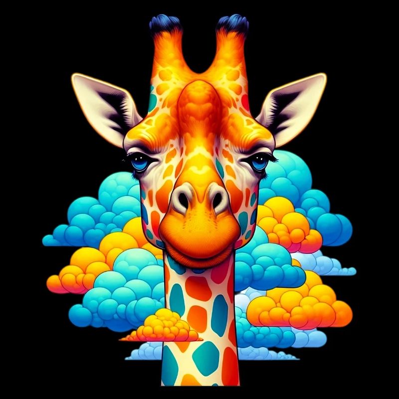 Giraffe with head in cloud clouds