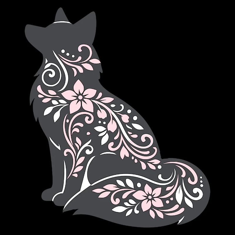 Silhouette de chat décorée de fleurs