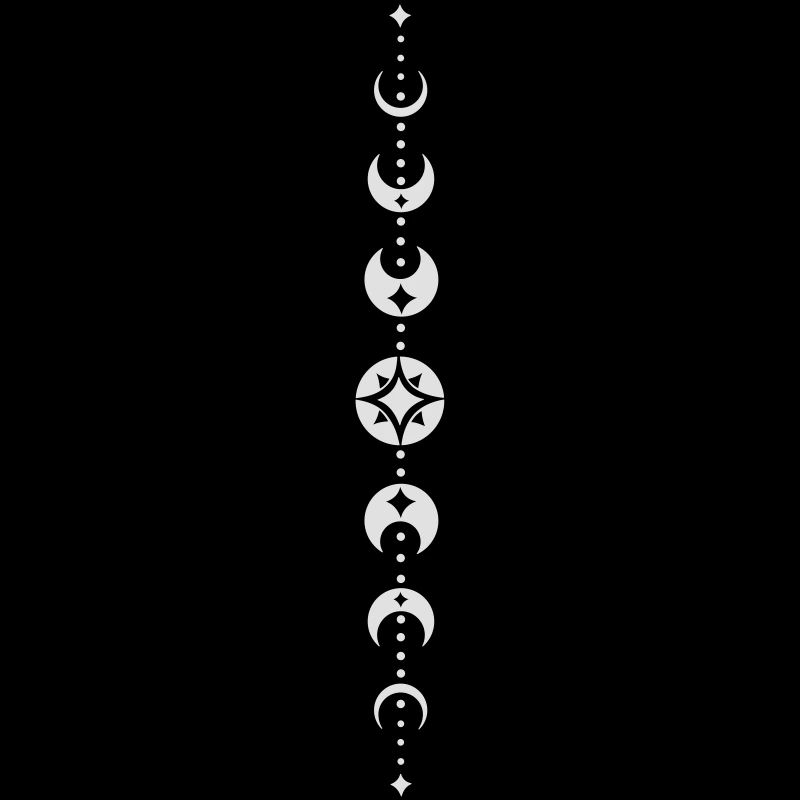 Totem avec phases de lune et étoiles. Blanc.