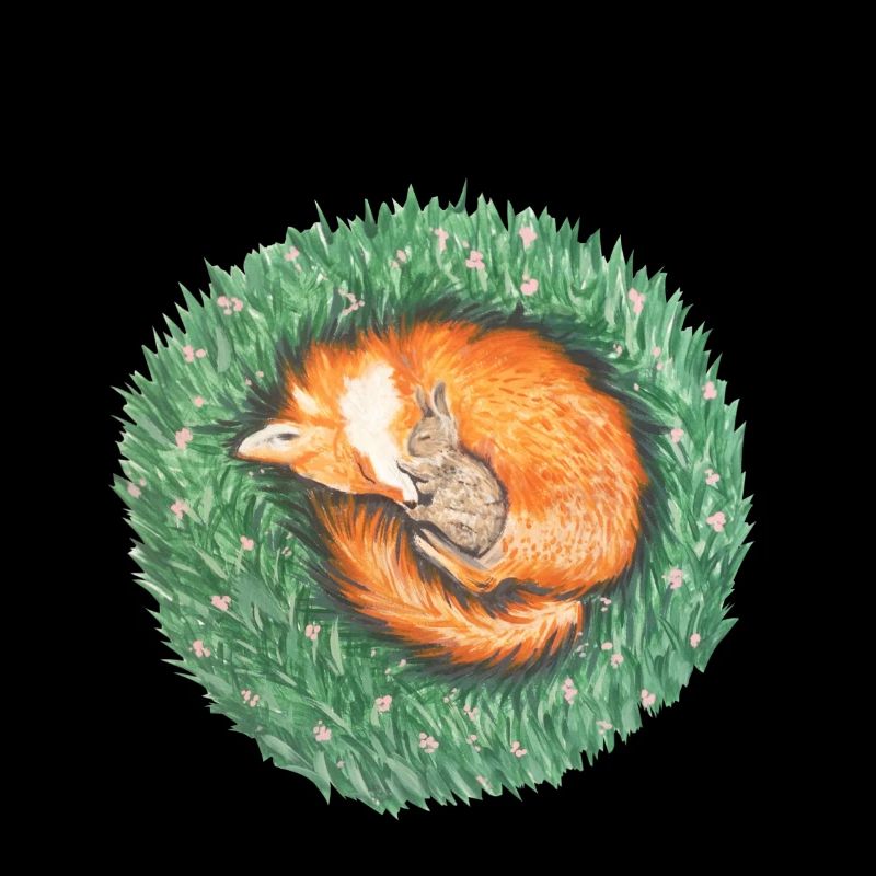 Fox and rabbit sleep peacefully