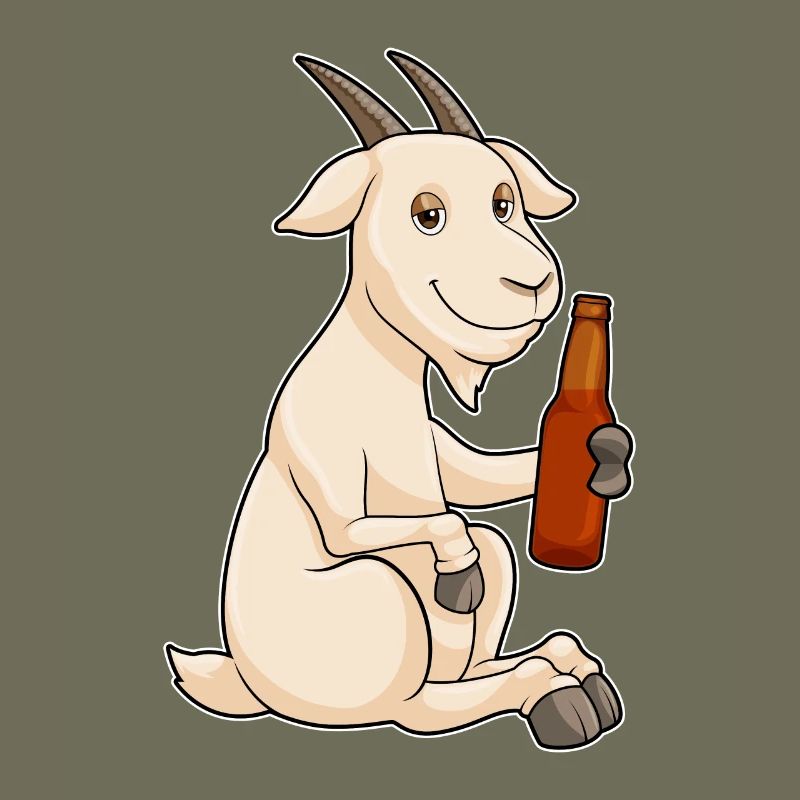 Chèvre avec bouteille de bière