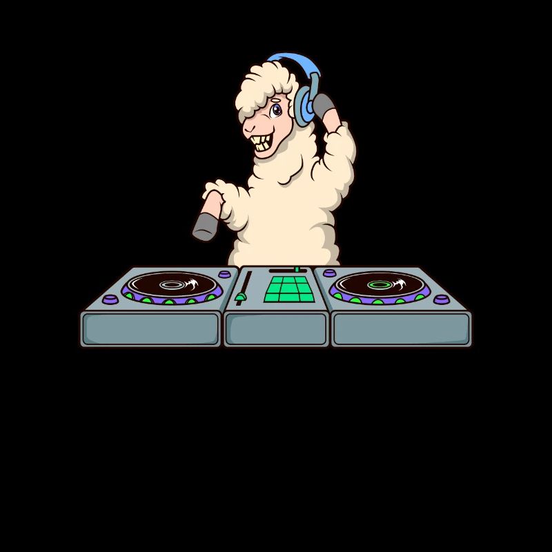 Cartoon Lama DJ at turntable