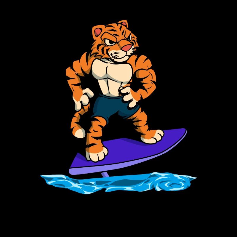 Tiger Surfer sur Hydrofoil Surfboard