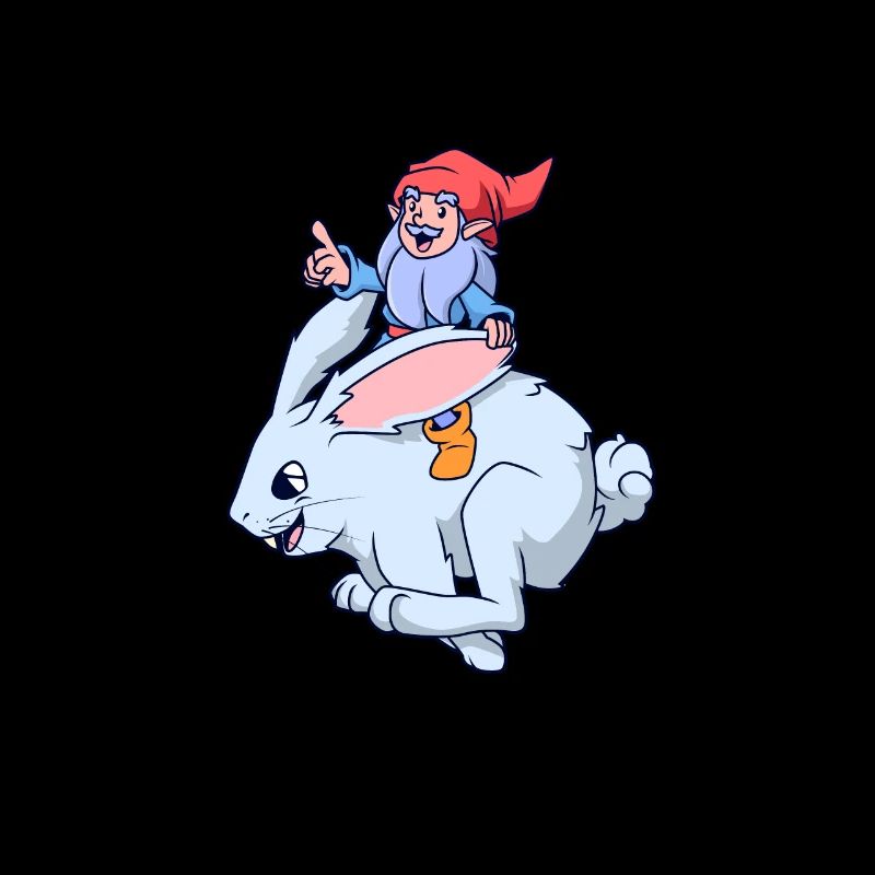 Garden gnome rides hare