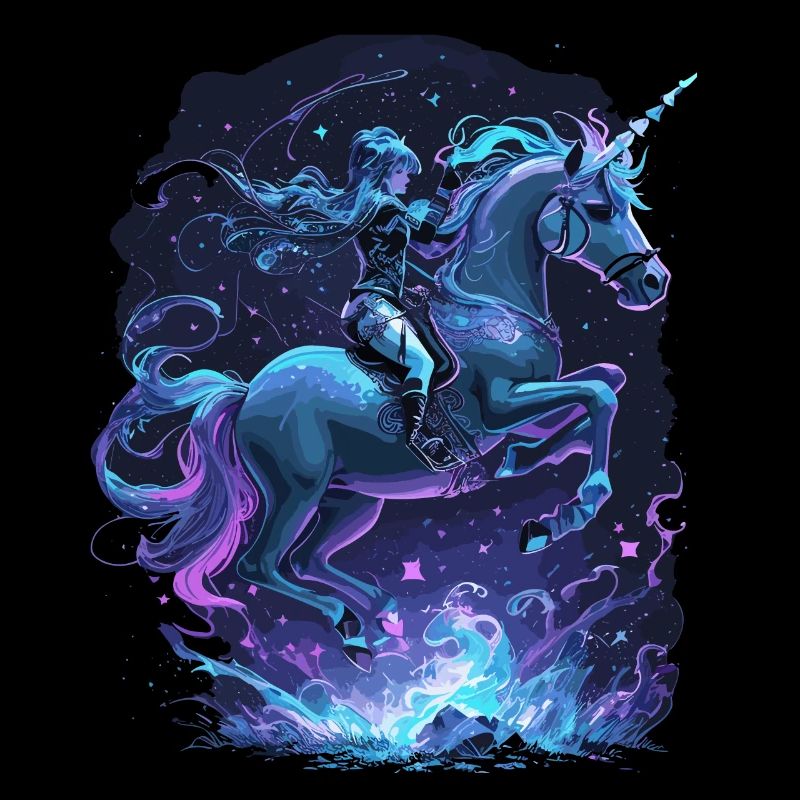 Mystisches Einhorn mit Reiterin