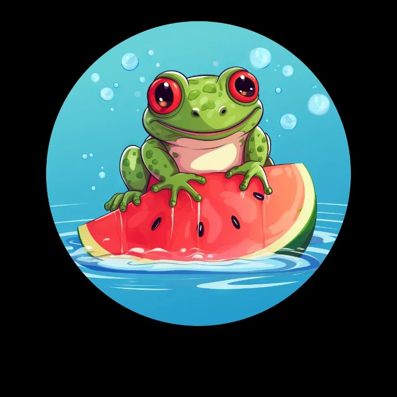 Grenouille sur pastèque dans la mer
