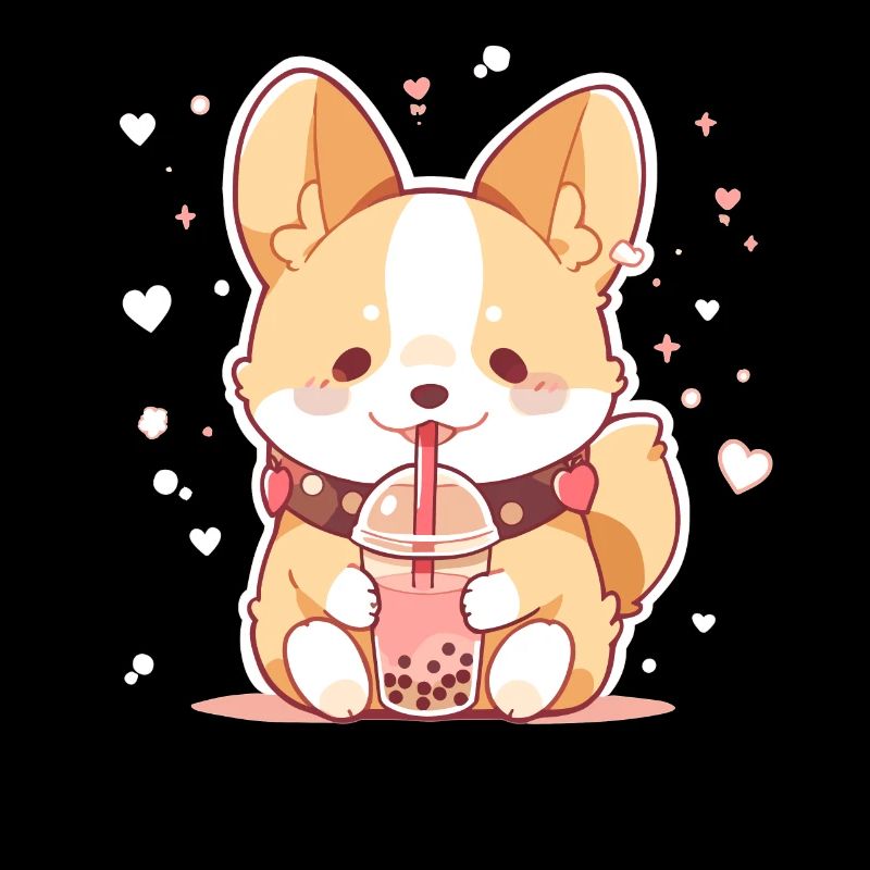 Kawaii Corgi Hund trinkt Boba Bubble Tea Chibi