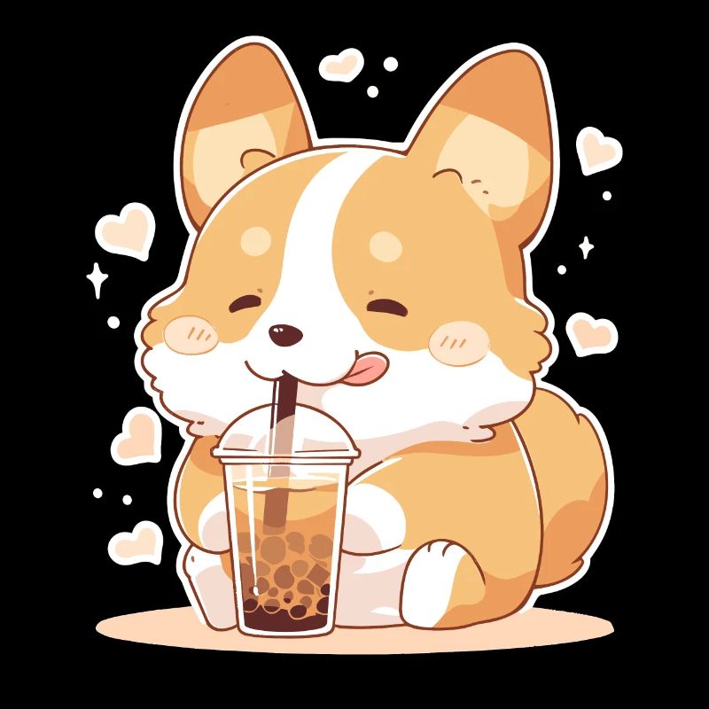 Kawaii Corgi Hund trinkt Boba Bubble Tea Chibi