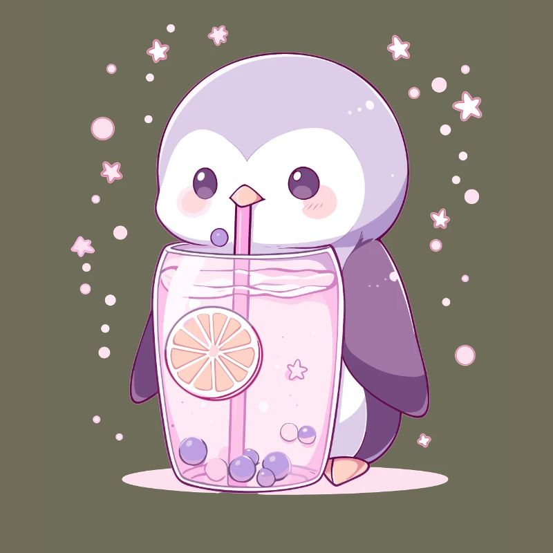 Kawaii Penguin Drinks Boba Bubble Tea Chibi
